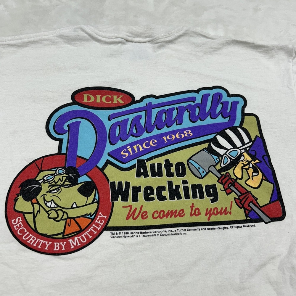 Jerzees T-Shirt Mens L White Cartoon Network Wacky Racing Dick Dastardly Vintage